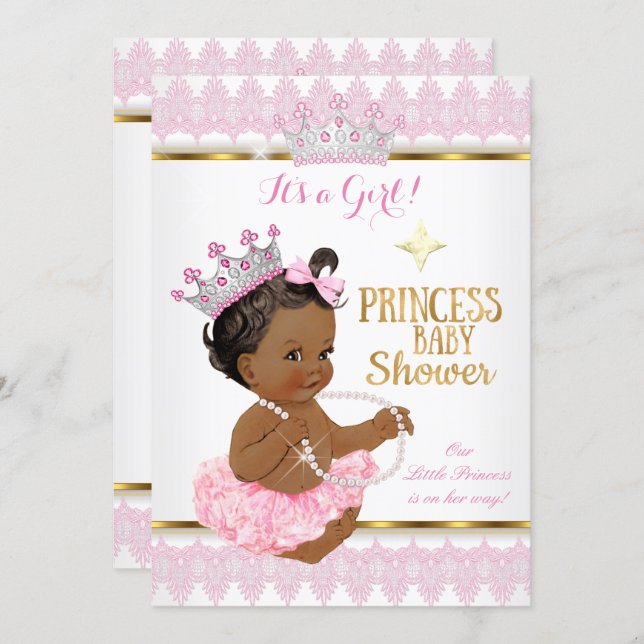 Ethnic Princess Girl Baby Shower Pink Gold Tutu Invitation (Front/Back)