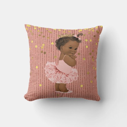 Ethnic Princess in Tutu Faux Gold Confetti Glitter Throw Pillow