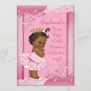 Ethnic Princess in Tutu Faux Lace Baby Shower Invitation