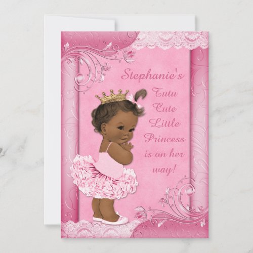 Ethnic Princess in Tutu Faux Lace Baby Shower Invitation