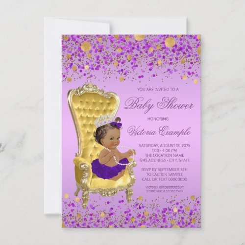Ethnic Princess Lavender Gold Baby Shower Invitation