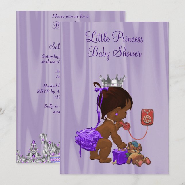 Ethnic Princess Lilac Baby Shower Invitation (Front/Back)