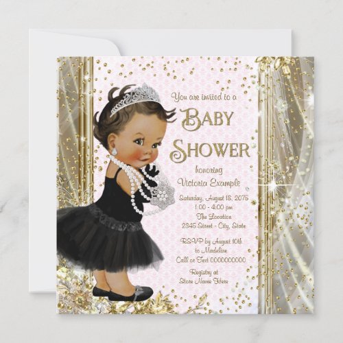 Ethnic Princess Little Lady Pink Gold Baby Shower Invitation