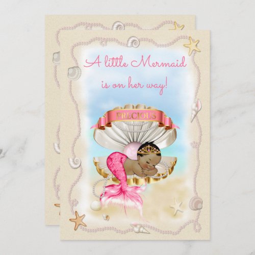Ethnic Princess Mermaid Clam Shell Baby Shower Invitation