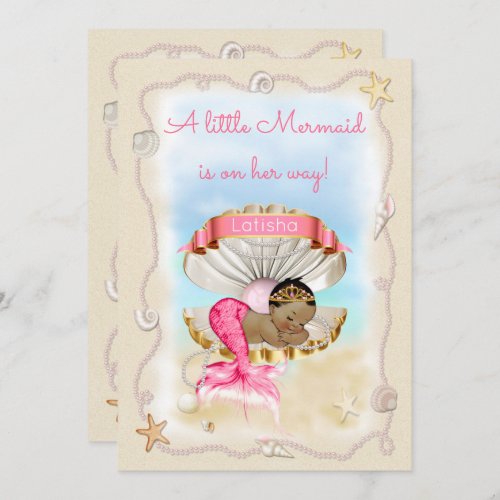 Ethnic Princess Mermaid Name on Clam Shell Invitation