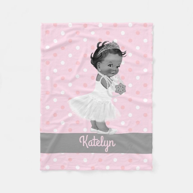 Ethnic Princess Nursery Gray Pink Polka Dots Fleece Blanket (Front)