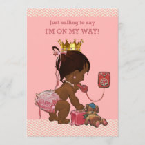 Ethnic Princess on Phone Baby Shower Chevrons Invitation