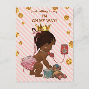 Ethnic Princess On Phone Gold Confetti Baby Shower Invitation