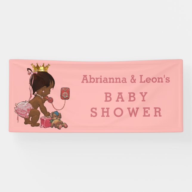 Ethnic Princess on Phone Personalized Baby Shower Banner (Horizontal)