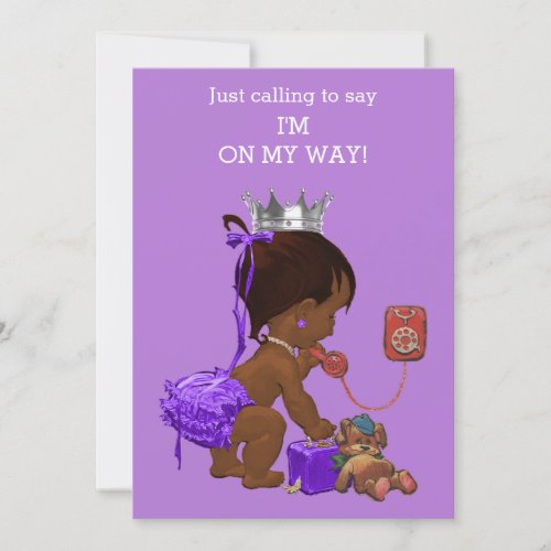 Ethnic Princess on Phone Purple Baby Shower Invitation