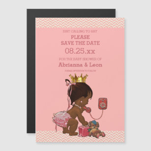 Ethnic Princess on Phone Save The Date Chevrons Magnetic Invitation