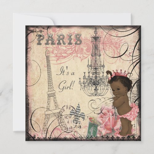 Ethnic Princess Paris Eiffel Tower Baby Shower Invitation