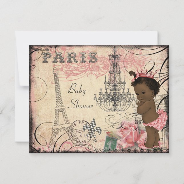 Ethnic Princess Paris Eiffel Tower Baby Shower Invitation (Front)