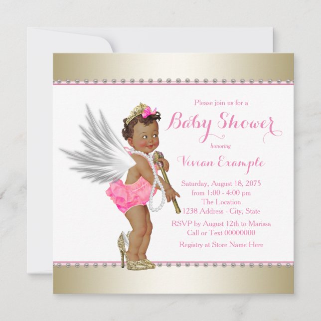Ethnic Princess Pearl Pink Gold Angel Baby Shower Invitation (Front)