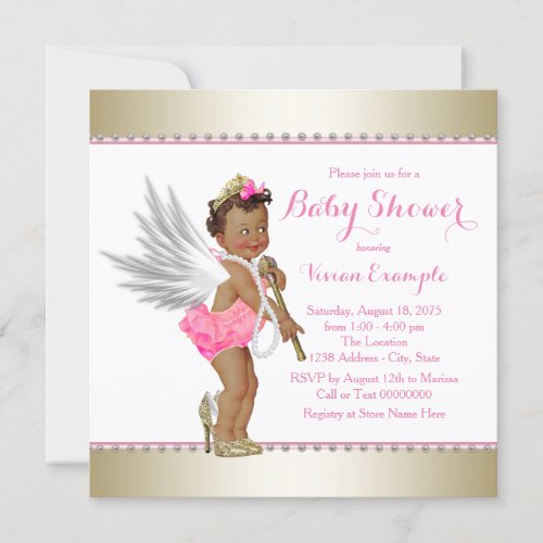 Ethnic Princess Pearl Pink Gold Angel Baby Shower Invitation