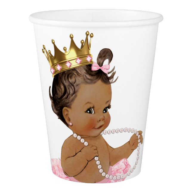 Ethnic Princess Pearl Tutu Pink Gold Baby Shower Paper Cup (Front)