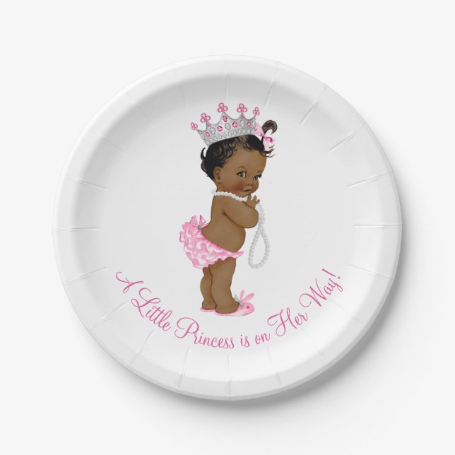 Ethnic Princess Pearls Baby Shower Paper Plates (Front)