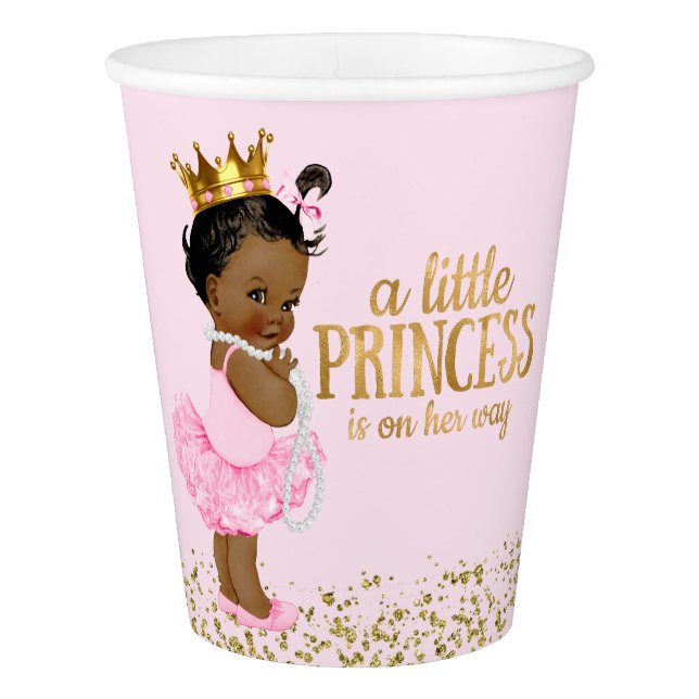 Ethnic Princess Pink Gold Baby Shower Paper Cup (Front)