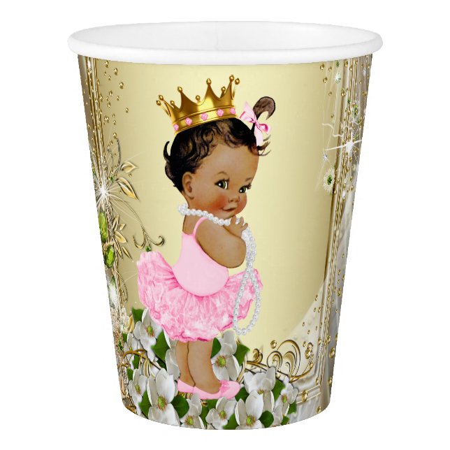 Ethnic Princess Pink Gold Baby Shower Paper Cup (Front)