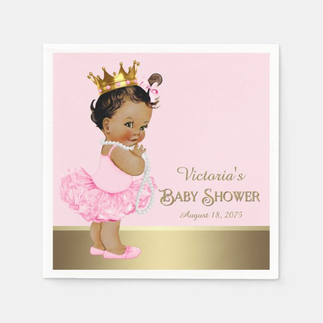 Ethnic Princess Pink Gold Baby Shower Paper Napkins (Front)