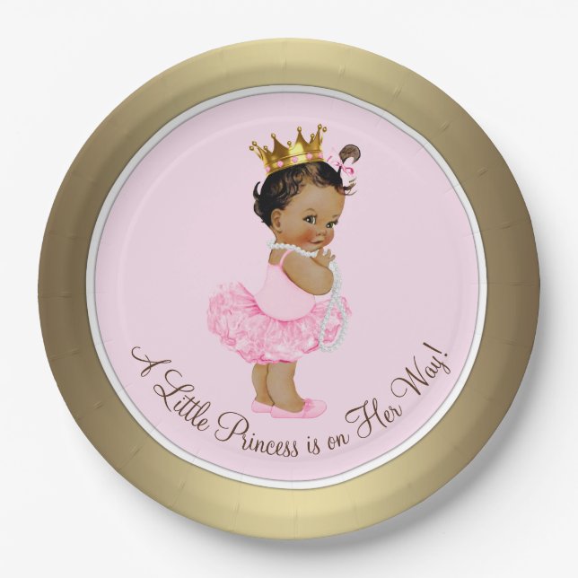 Ethnic Princess Pink Gold Baby Shower Paper Plates (Front)
