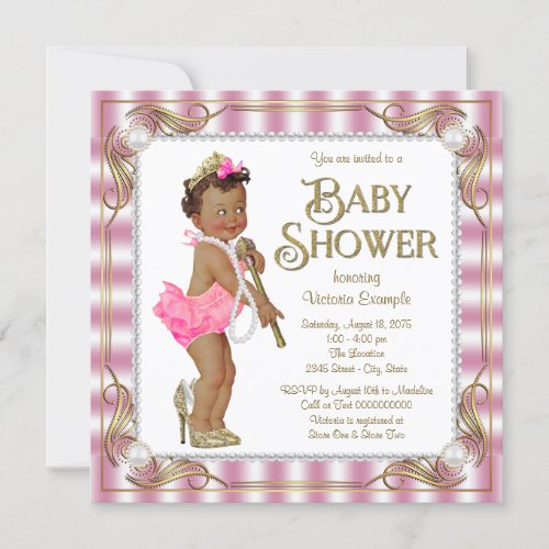 Ethnic Princess Pink Pearl High Shoe Baby Shower Invitation