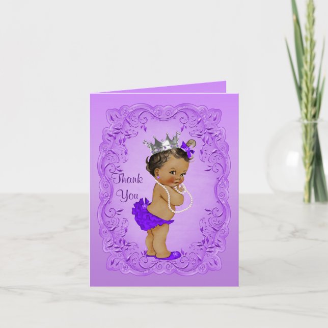 Ethnic Princess Thank You Baby Shower Purple Card (Front)