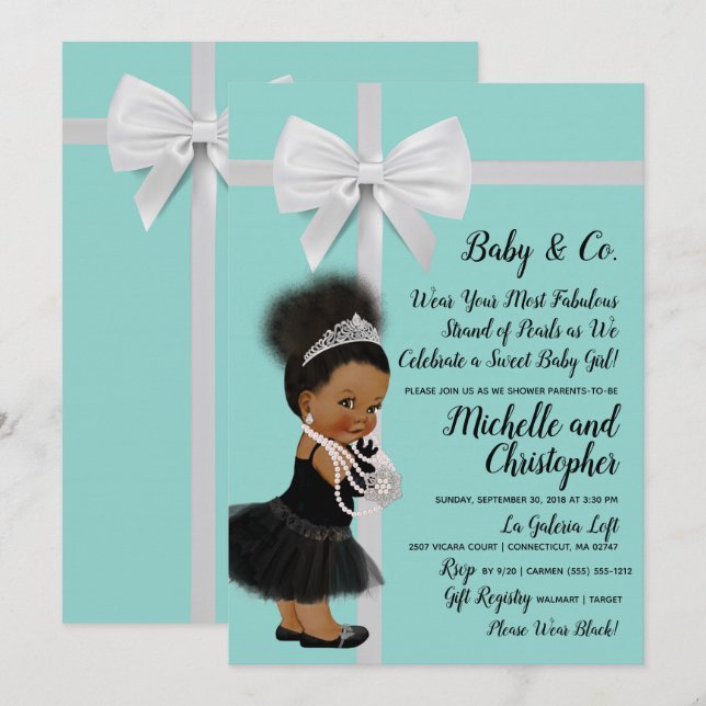Ethnic Princess Turquoise Blue Baby Shower Invitation (Front/Back)