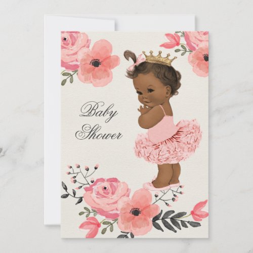 Ethnic Princess Tutu Floral Watercolor Baby Shower Invitation