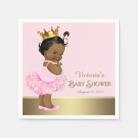 Ethnic Princess Tutu Pearls Pink Gold Baby Shower Paper Napkins