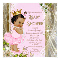 Ethnic Princess Tutu Pink Gold Baby Shower Card