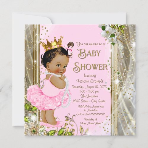 Ethnic Princess Tutu Pink Gold Baby Shower Invitation
