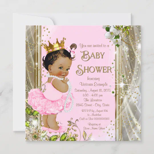 Gold Tutu PRINCESS Baby Shower Invitations TUTU & SKIN TONE CAN BE CHANGED