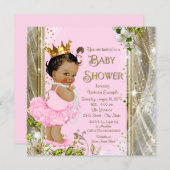 Ethnic Princess Tutu Pink Gold Baby Shower Invitation (Front/Back)
