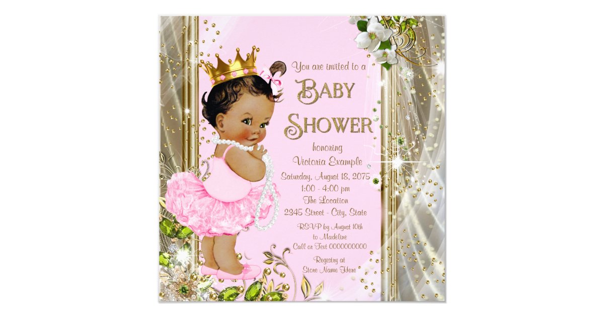 Ethnic Princess Tutu Pink Gold Baby Shower Invitation Zazzle Com