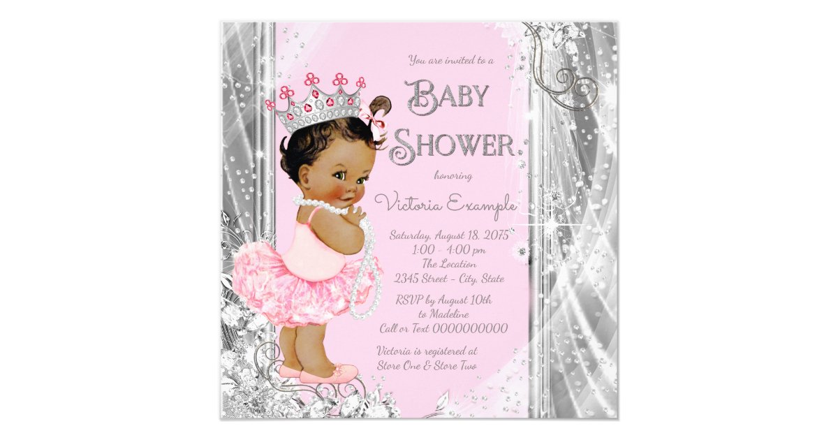 Ethnic Princess Tutu Pink Silver Baby Shower Invitation