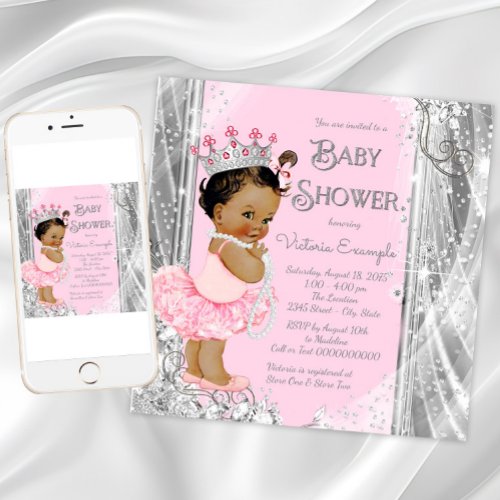 Ethnic Princess Tutu Pink Silver Baby Shower Invitation