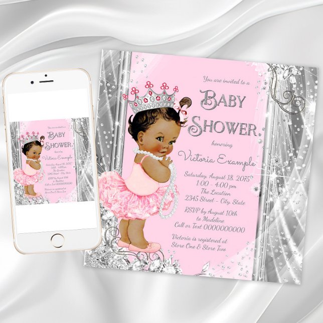 Ethnic Princess Tutu Pink Silver Baby Shower Invitation