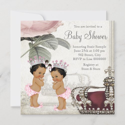 Ethnic Princess Twin Girl Baby Shower Invitation