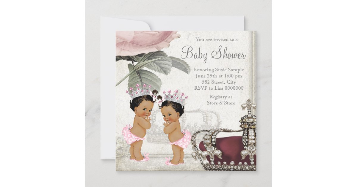 Ethnic Princess Twin Girl Baby Shower Invitation | Zazzle