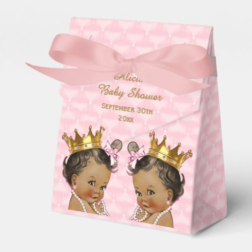Ethnic Princess Twins Quilted Pink Baby Shower Favor Boxes