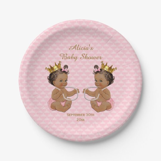 Ethnic Princess Twins Quilted Pink Baby Shower Paper Plate