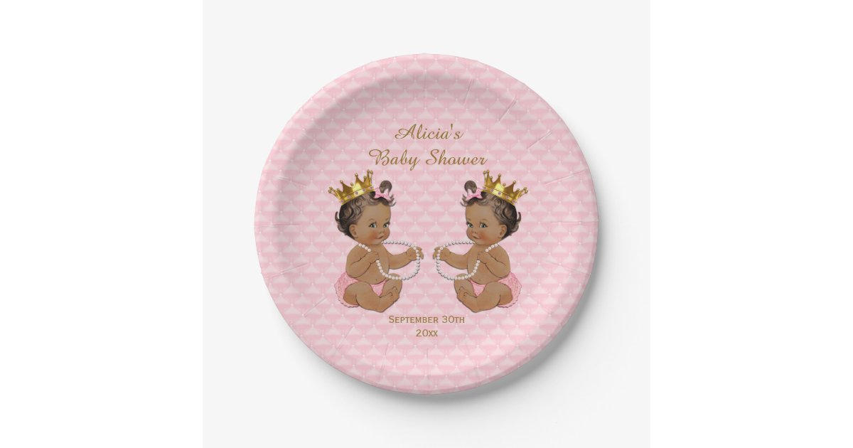 Ethnic Princess Twins Quilted Pink Baby Shower Paper Plate | Zazzle.com