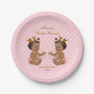 Ethnic Princess Twins Quilted Pink Baby Shower Paper Plates