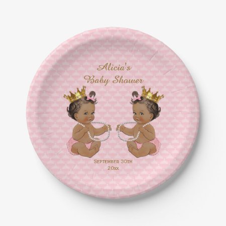 Ethnic Princess Twins Quilted Pink Baby Shower Paper Plates