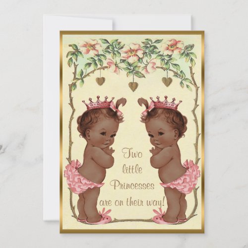 Ethnic Princess Twins Roses  Hearts Baby Shower Invitation