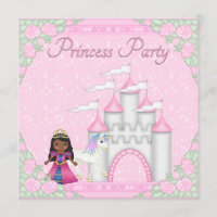 Ethnic Princess, Unicorn & Castle Princess Party Invitation