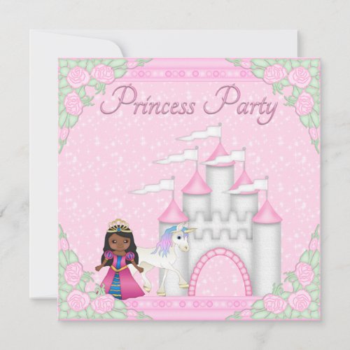 Ethnic Princess Unicorn  Castle Princess Party Invitation