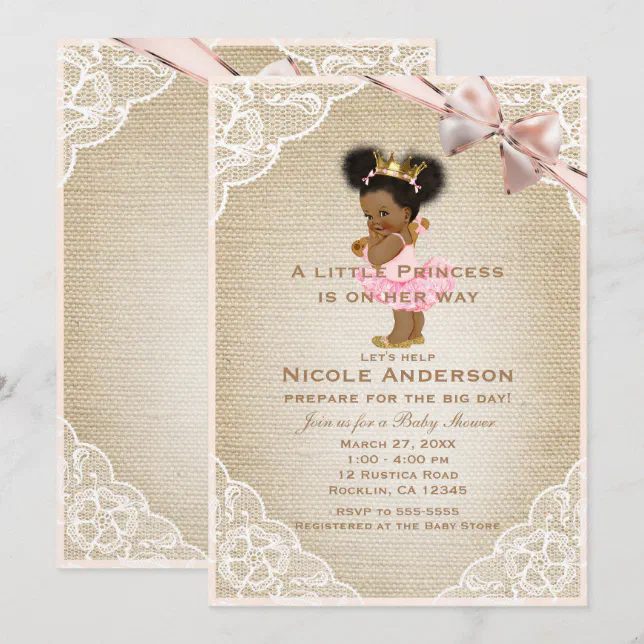 Ethnic Princess Vintage Baby Girl Rustic Shower Invitation | Zazzle