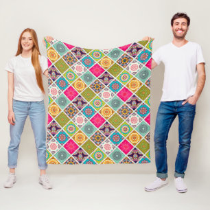 Ethnic print colorful mandala style pattern fleece blanket